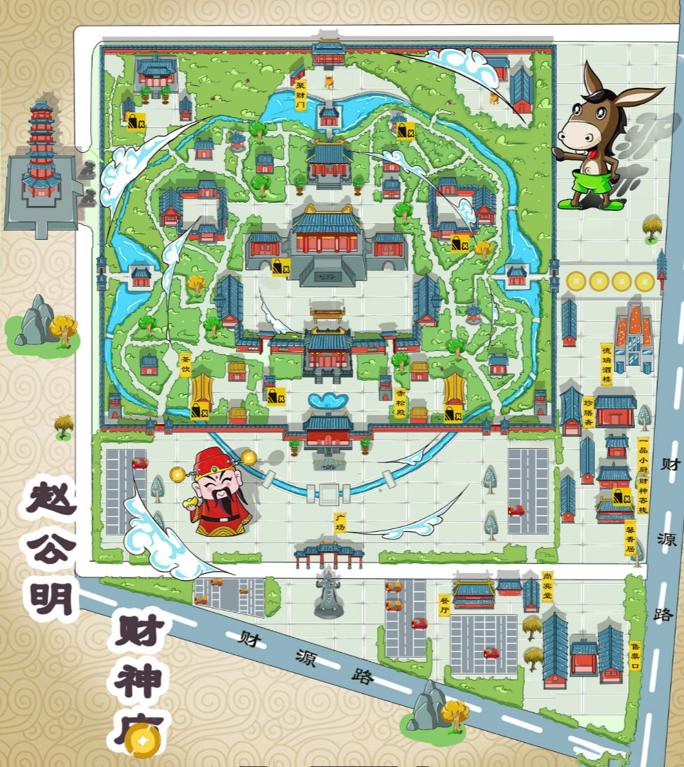 江边乡寺庙类手绘地图